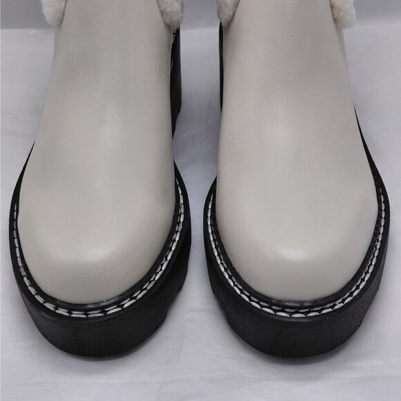 Calvin Klein Anissa Shearling Platform Chelsea Boots Women 7M Ivory Trendy Chic - Picture 9 of 14